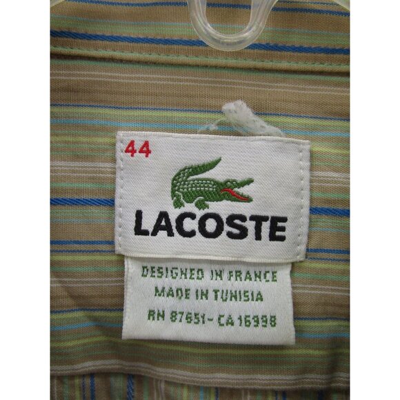 Lacoste Shirt 44 Button Down Striped Pocket Crocodile Preppy Woven - Picture 9 of 11
